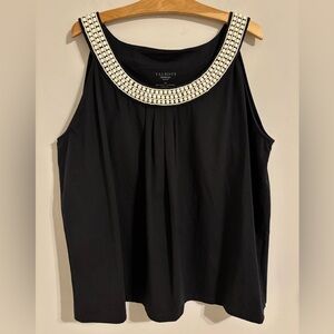 Talbots Woman Beaded Neckline Black Sleeveless Top